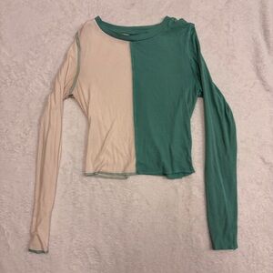 Wild Fable Teal and White Ribbed Top